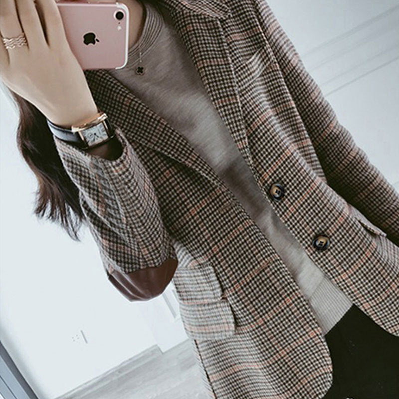 Woollen Plaid Small Suit Jacket For Women