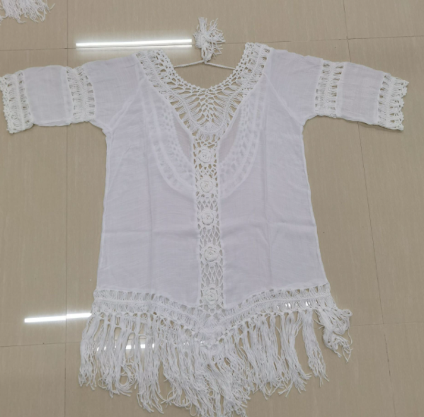 Hand-Crochet Flower Stitching Fringed Beach Blouse