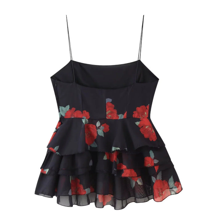 Floral Layered Skirt & Strap Top Outfit
