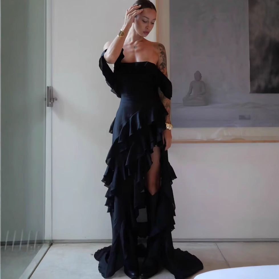 Off-Shoulder Ruffles Irregular Dress