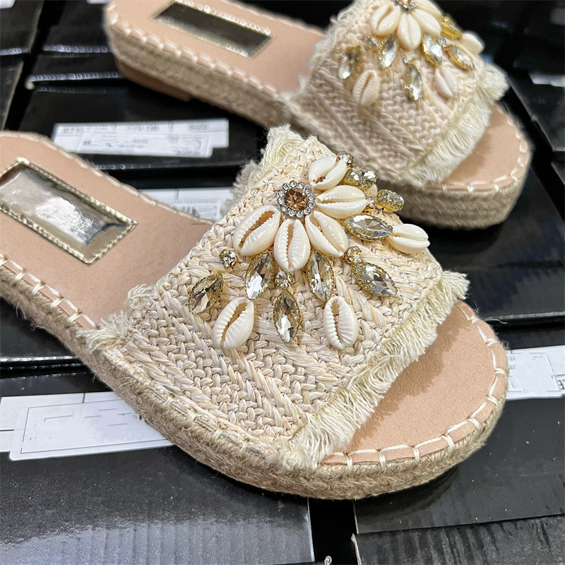 Beach Shell Sandals - Ethnic Tassels