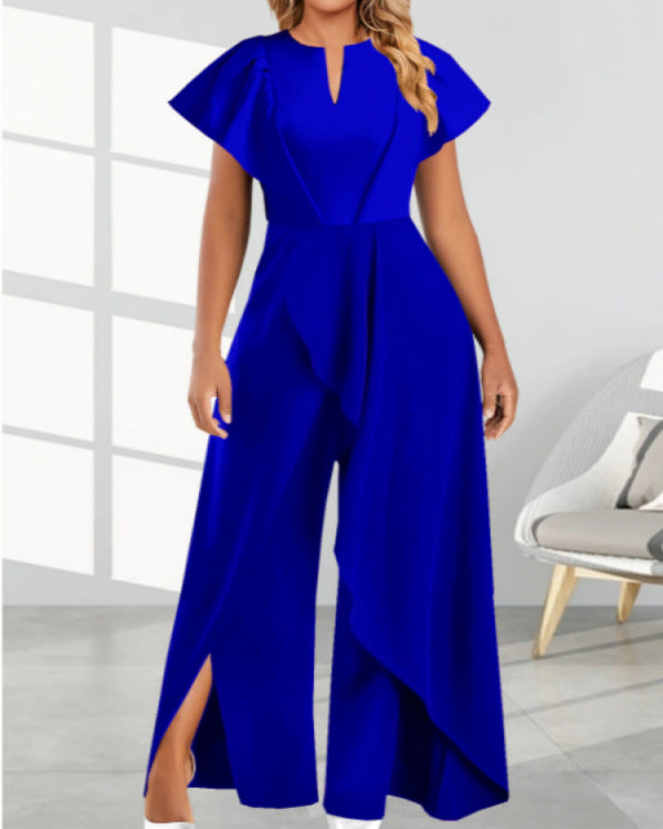 Women's V-Neck Irregular Wide-Leg Pants Jumpsuit