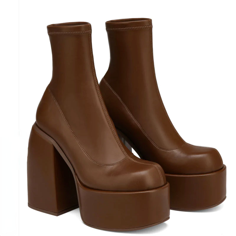 Chunky Heel Boots For Women - Fashion High-Heel Shoes With Side Zipper