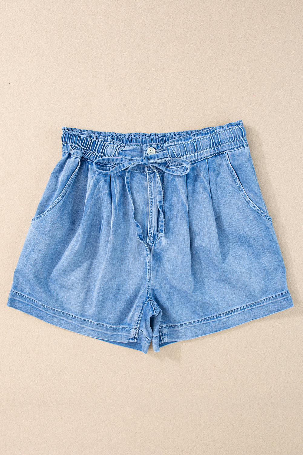 Beau Blue Casual Chambray Drawstring Shorts