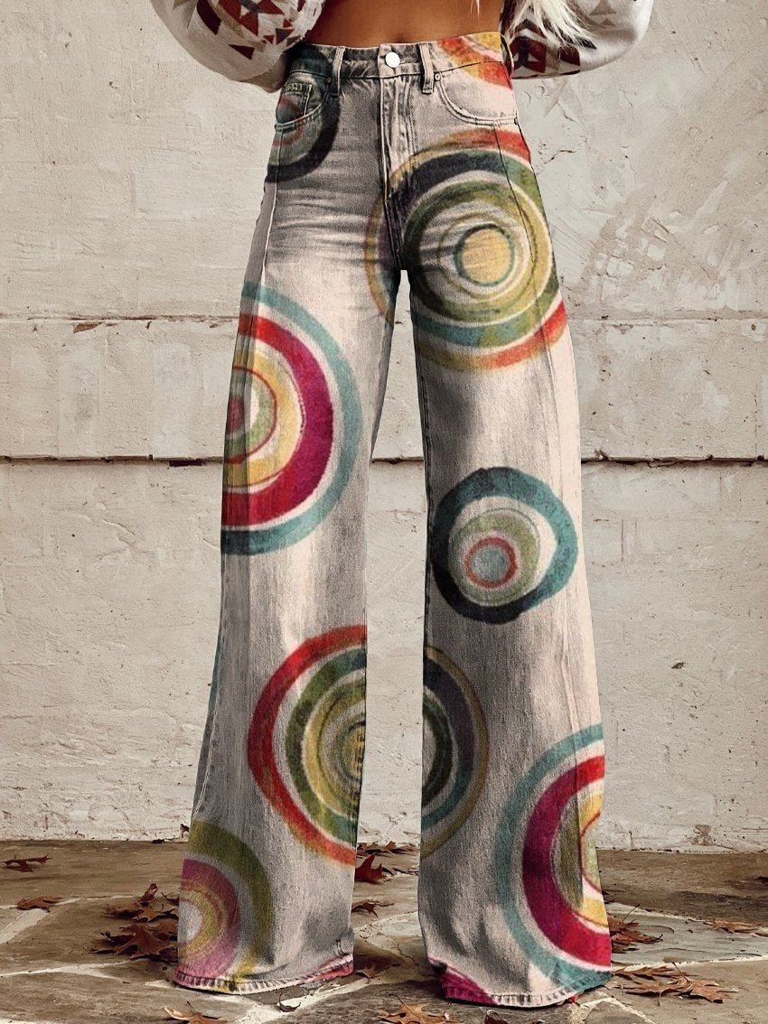 Women's 3D Printed Denim Wide-Leg Pants