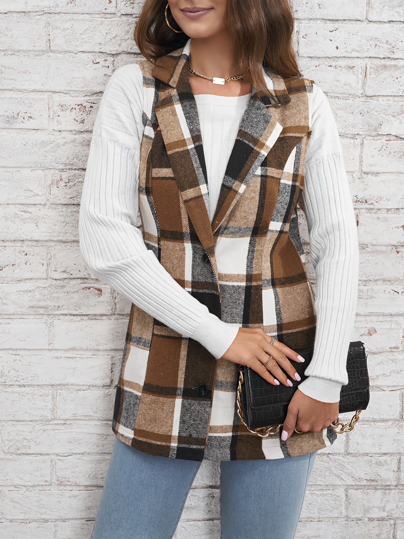 Lapel Suit Vest Plaid Coat