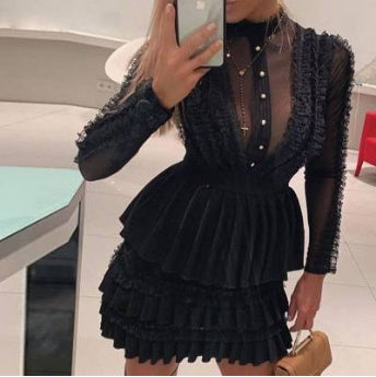 Black Mesh Lace Mini Dress