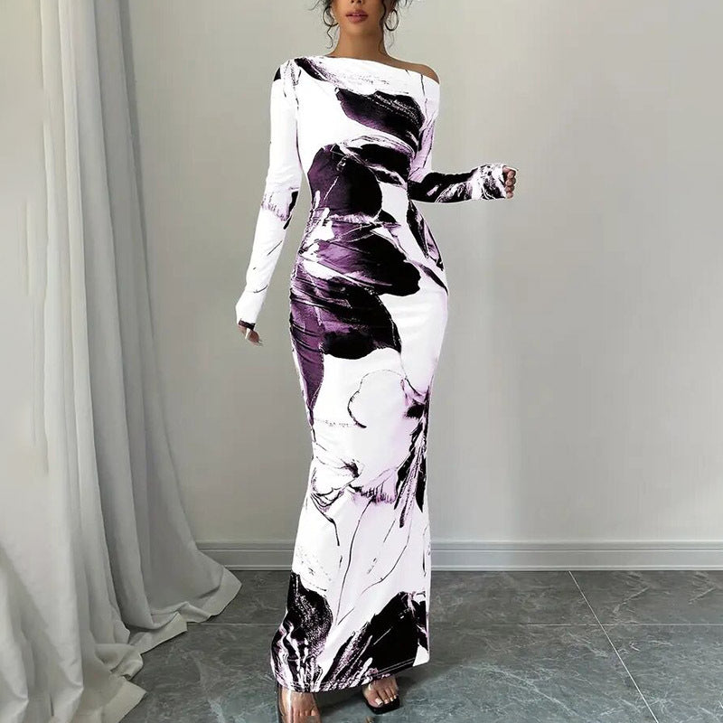Stretchy Off-Shoulder Tie-Dye Floral Bodycon Dress - US Only