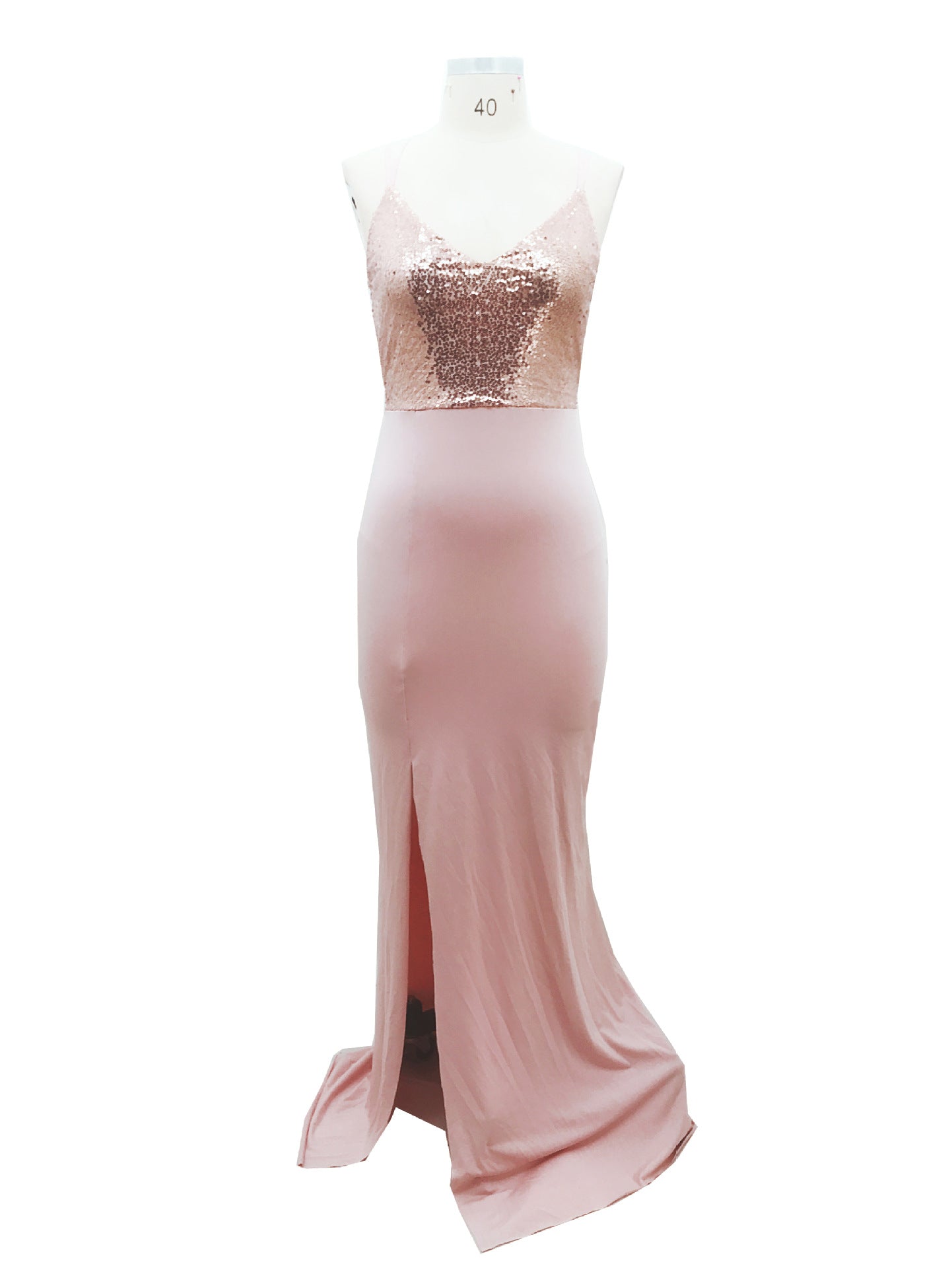 Suspender Sequined Halter  Long Dress