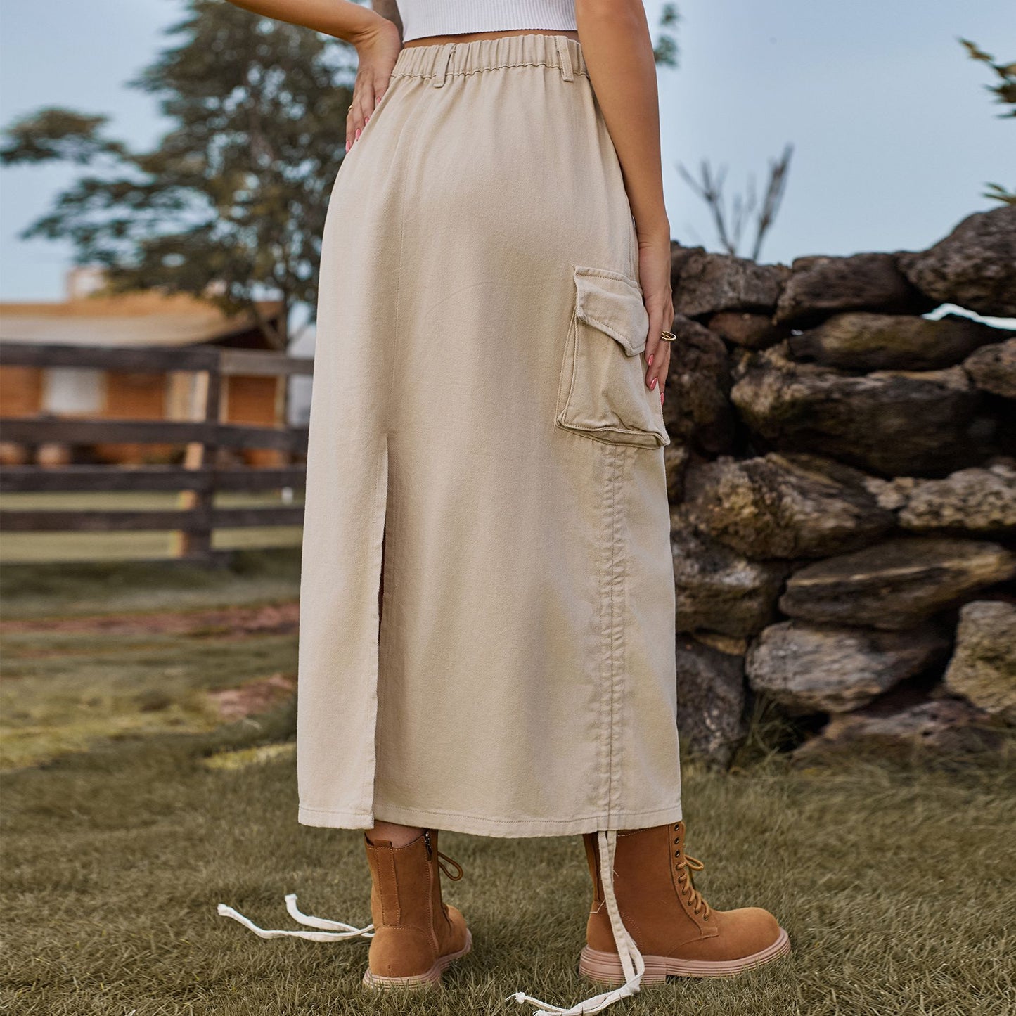 American-Style Denim Casual Midi Skirt
