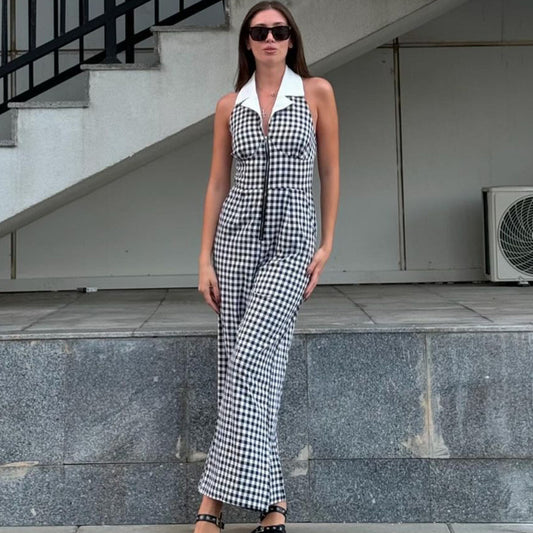 Backless Collar Zipper Jumpsuit