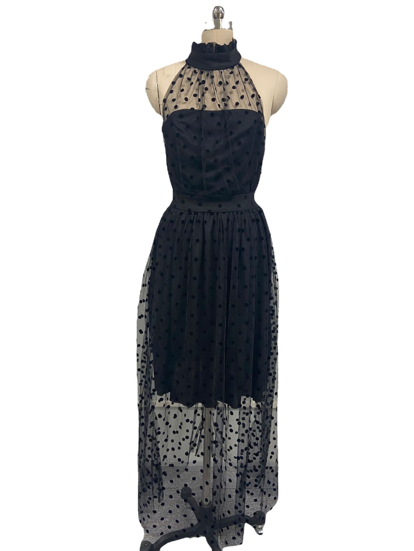 European & American Elegant Black Polka Dot Swing Dress