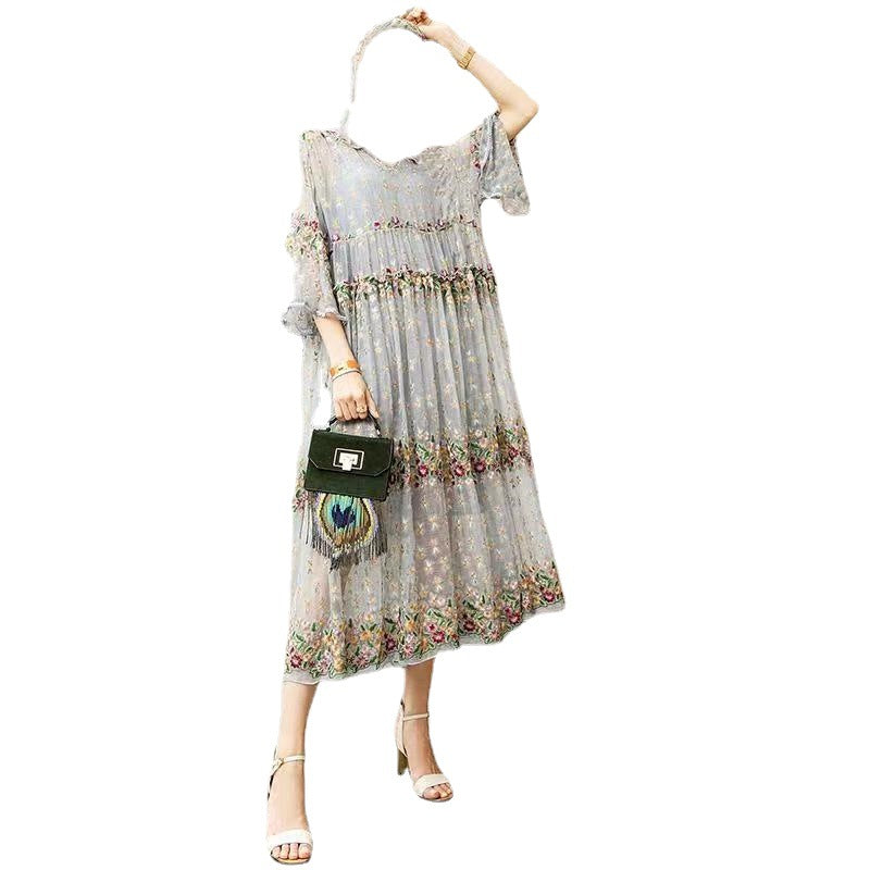 High-End Embroidered Midi Dress