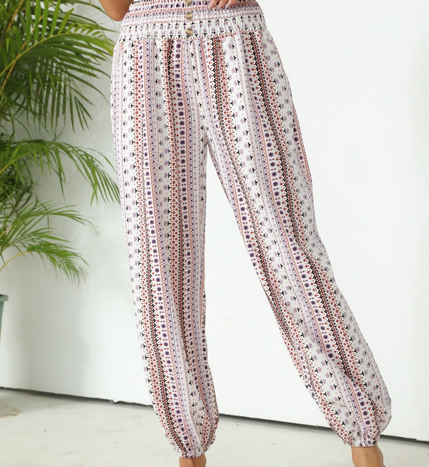 Women's Loose Slimming High-Waist Print Trousers