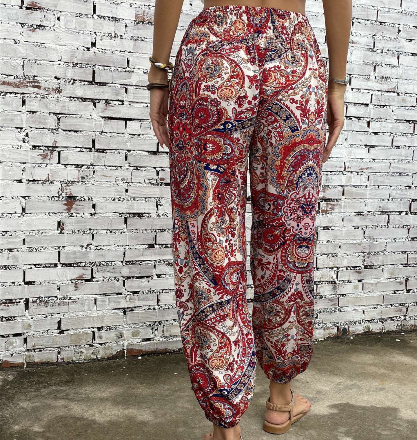 Women's Loose Slimming High-Waist Print Trousers