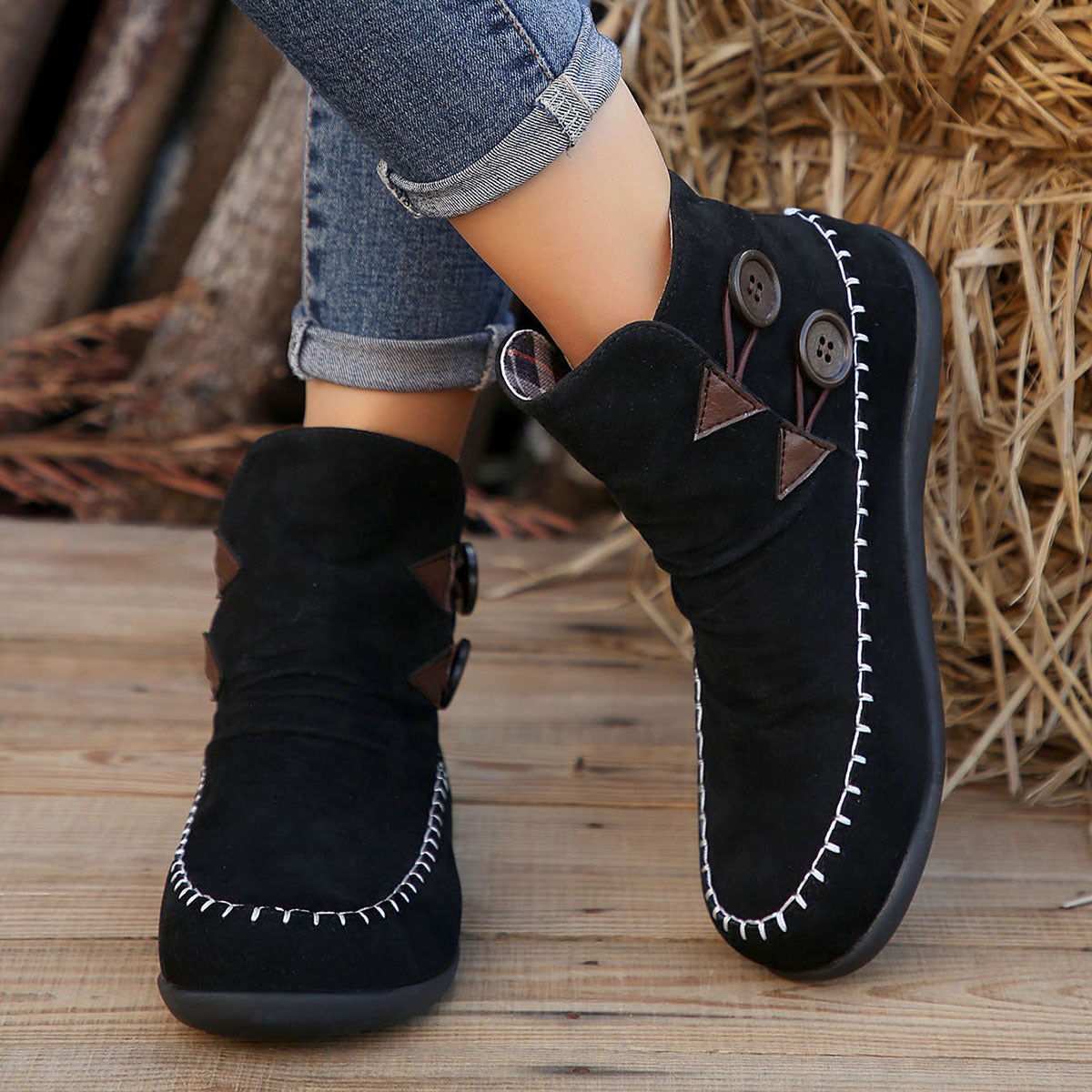 Button-Design Ankle Boots For Women