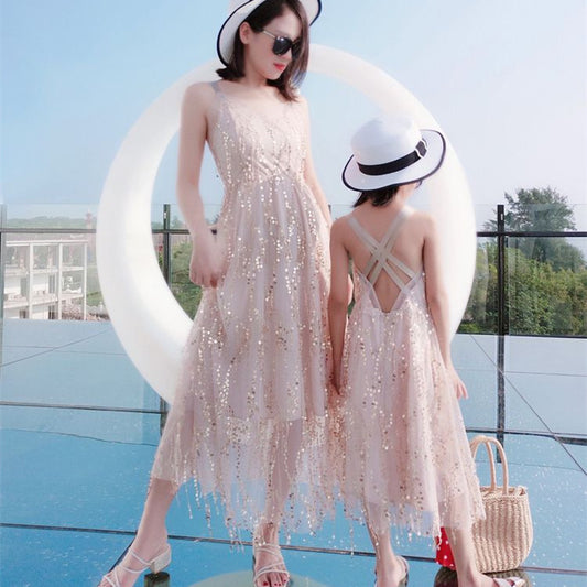 Women's Beach Sequin Suspender Backless Dress