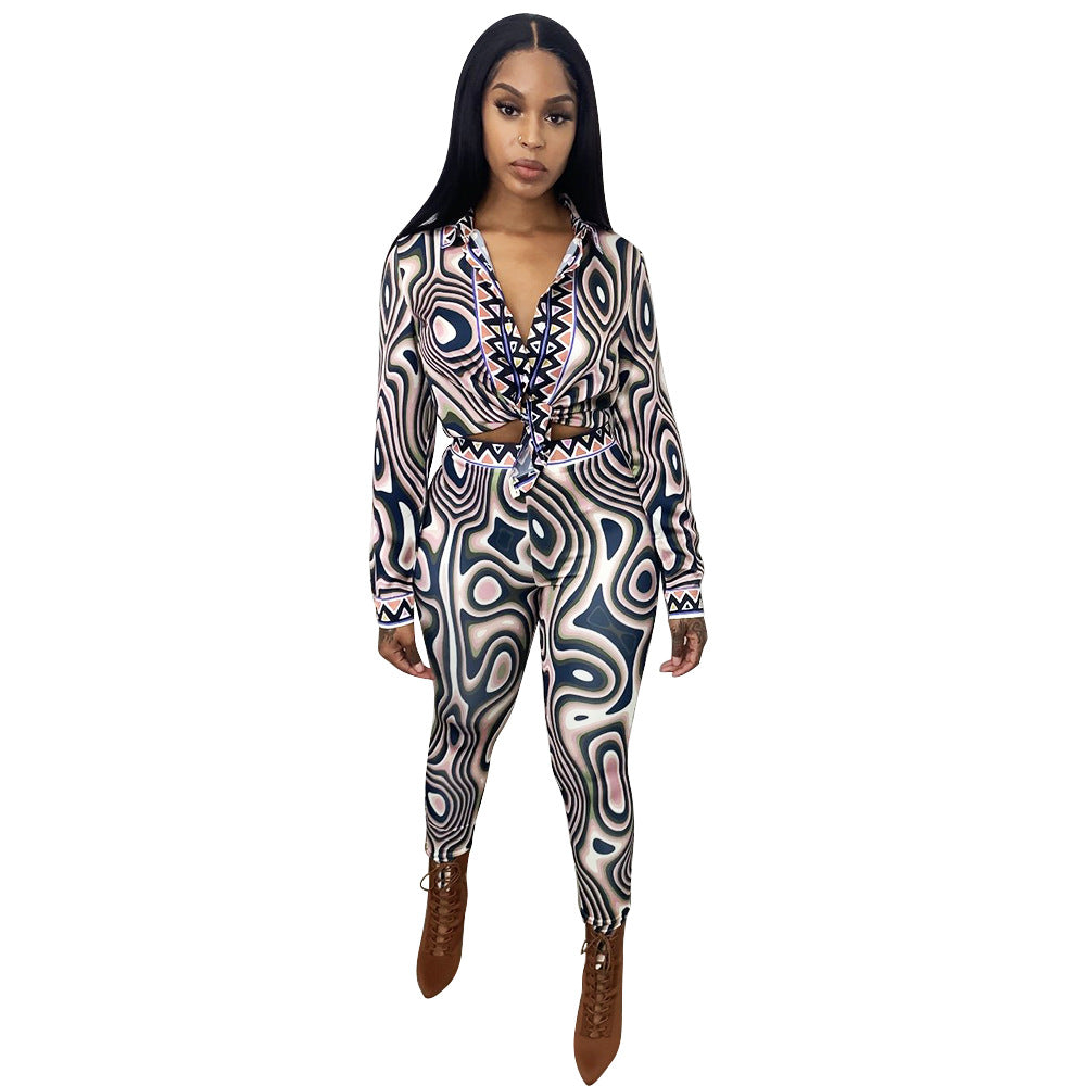 Sexy Print Long-Sleeve Tight Casual Suit