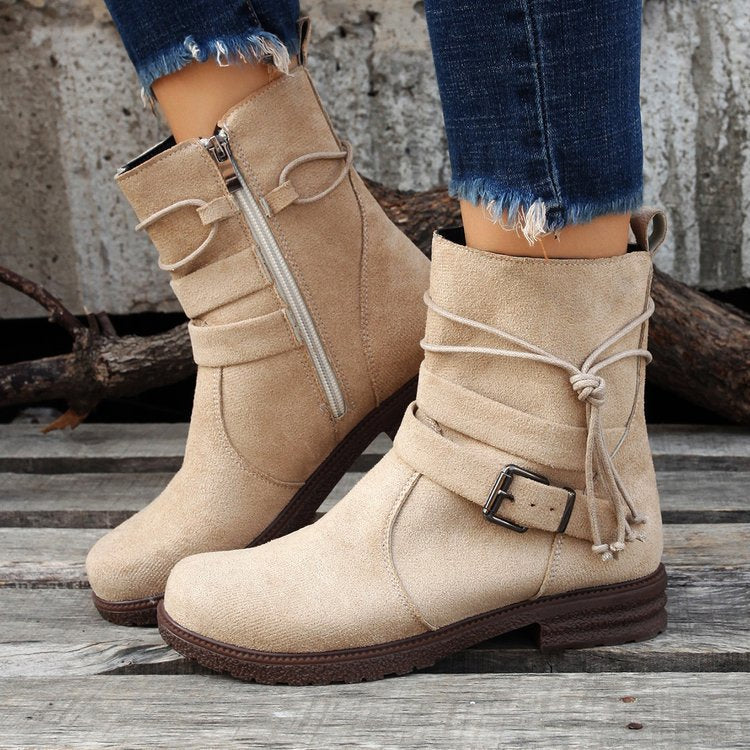 Round-Toe Buckle Boots