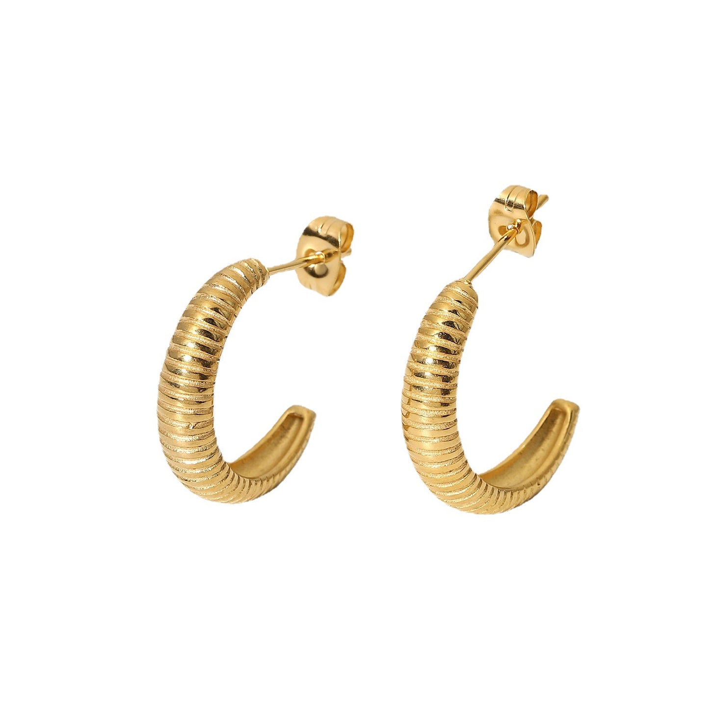 Stainless Steel Thin C-Shaped Croissant Hoop Earrings - 18K Gold-Plated Female Jewellery