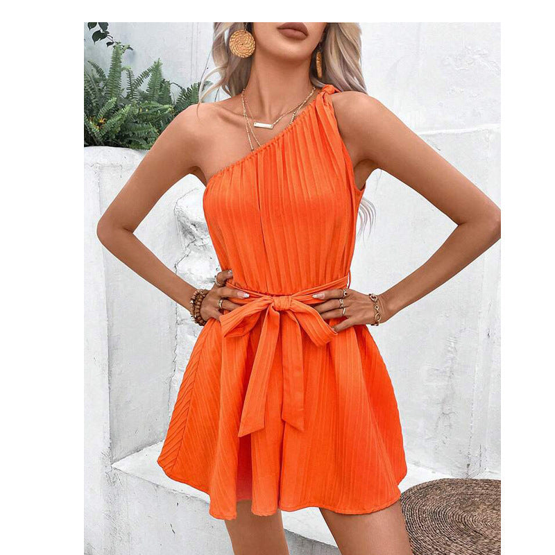 Off-Shoulder Lace-Up Sleeveless Jumpsuit