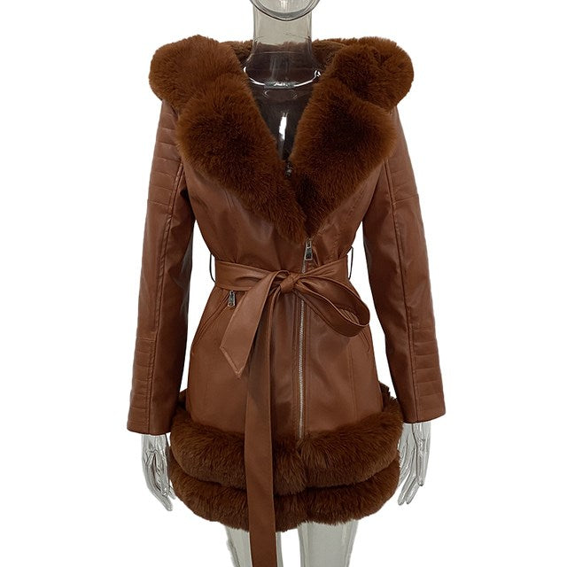 Fur-Collar Leather Coats For Women