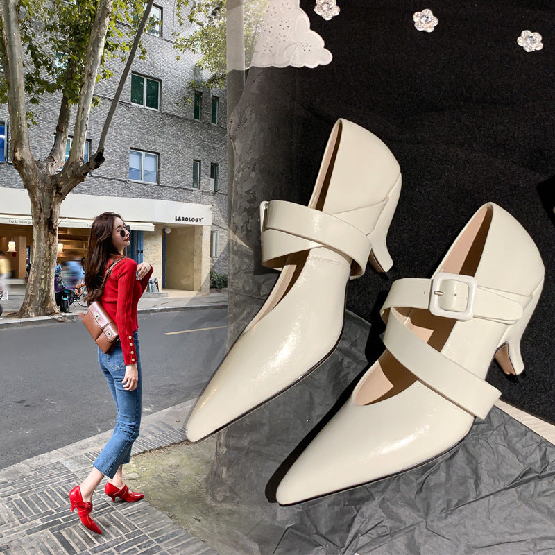 Pointed Buckled Toe High-Heeled Shoes For Women