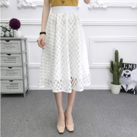 New high waist mesh tutu skirt spring and summer openwork lace skirt female slim A word skirt in the long paragraph large swing skirt