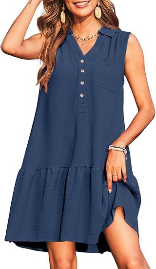 V-Neck Buttons Sleeveless Dress