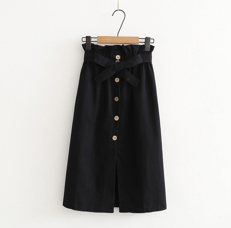 Strap-Belt Button Skirt