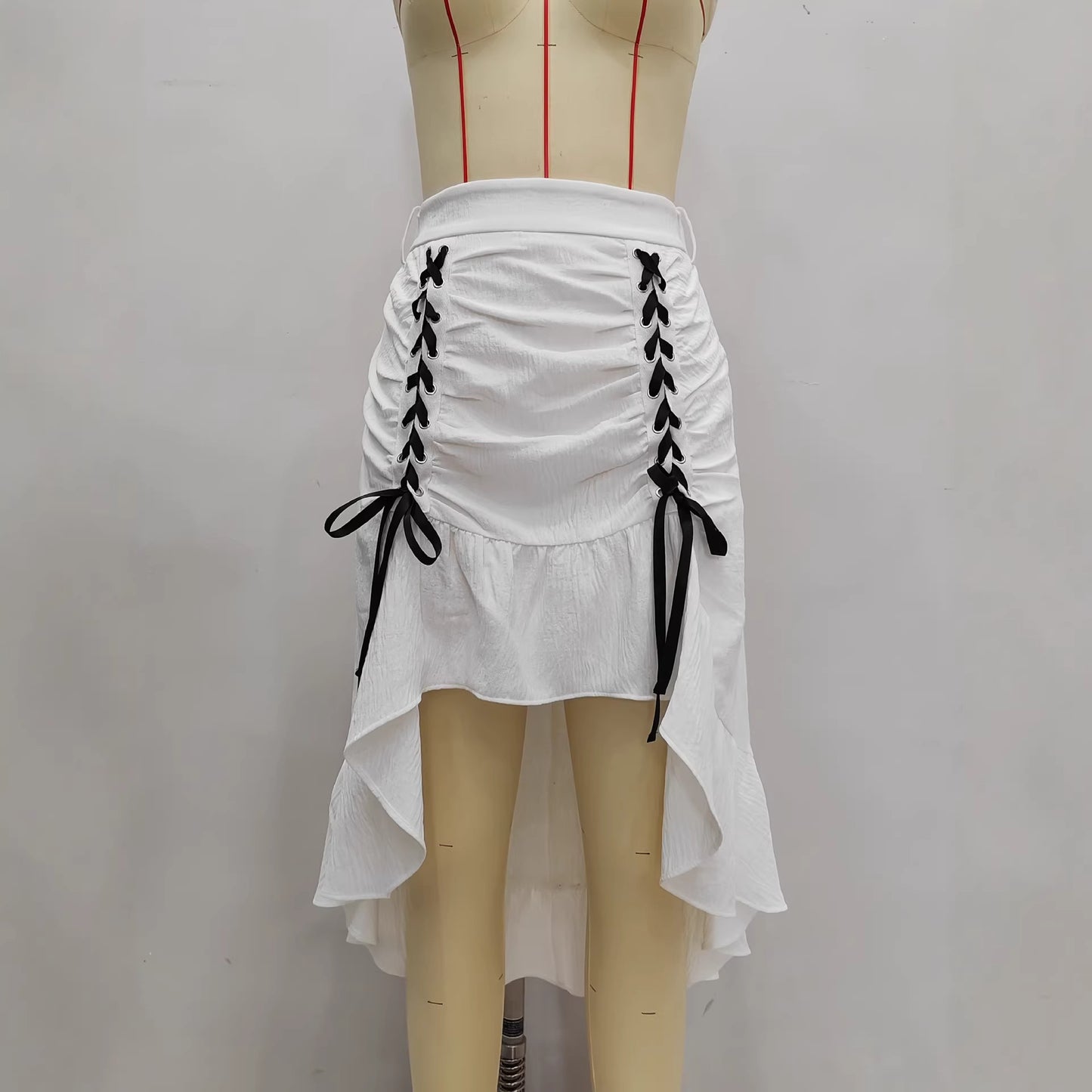 Retro Color-Block Webbing Patchwork Skirt Womens New Niche Design High-Street A-Line