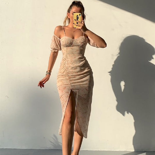 Irregular Spaghetti-Strap Split-Thigh Dress