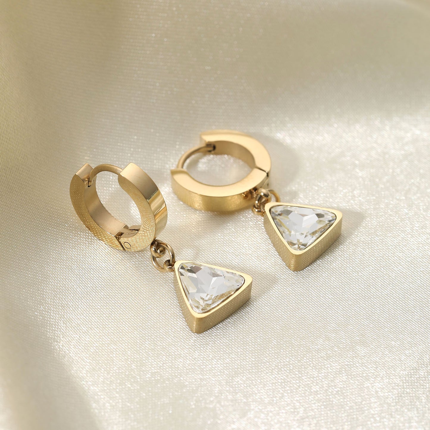 Triangular Zircon Drop Hoop Earrings