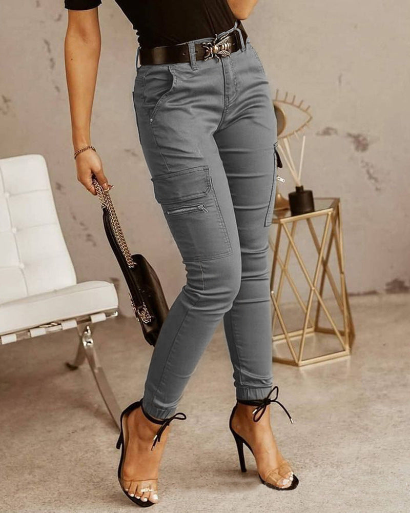 Women's Low-Waist Pockets Long Trousers