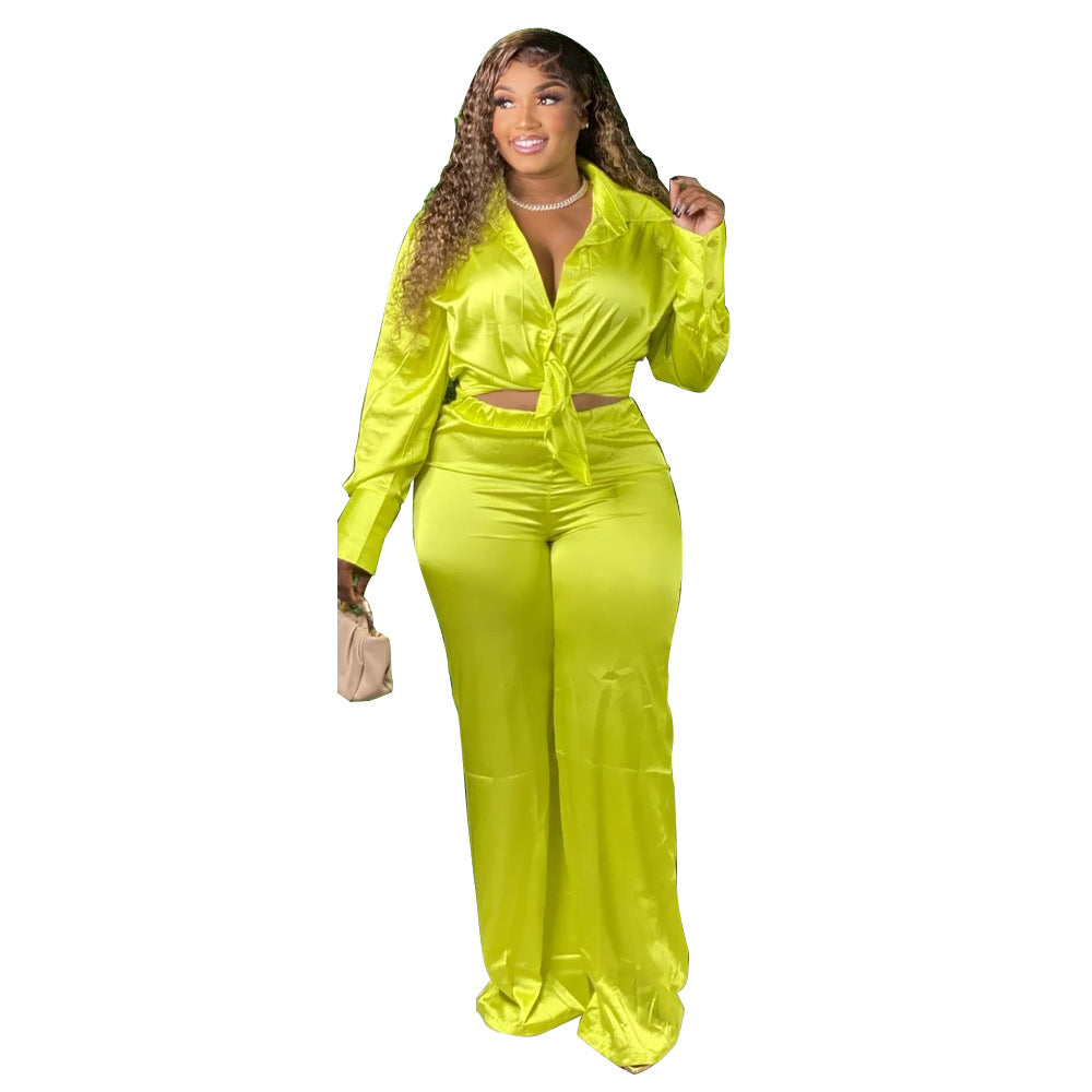 Europe & America Cross-Border Hot Sale - Plus-Size Women's New Solid-Colour Fashion Casual Two-Piece Suit