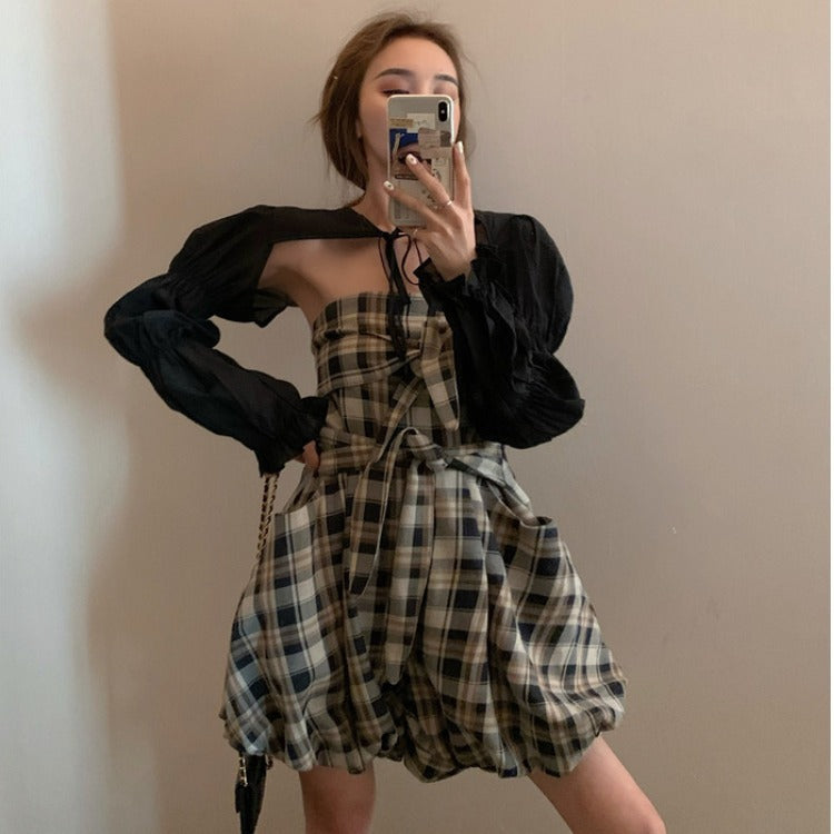 Plaid Short Pants Jumpsuit