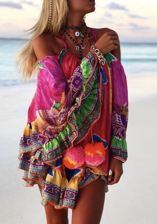 Colourful Off-the-Shoulder Beach Dress