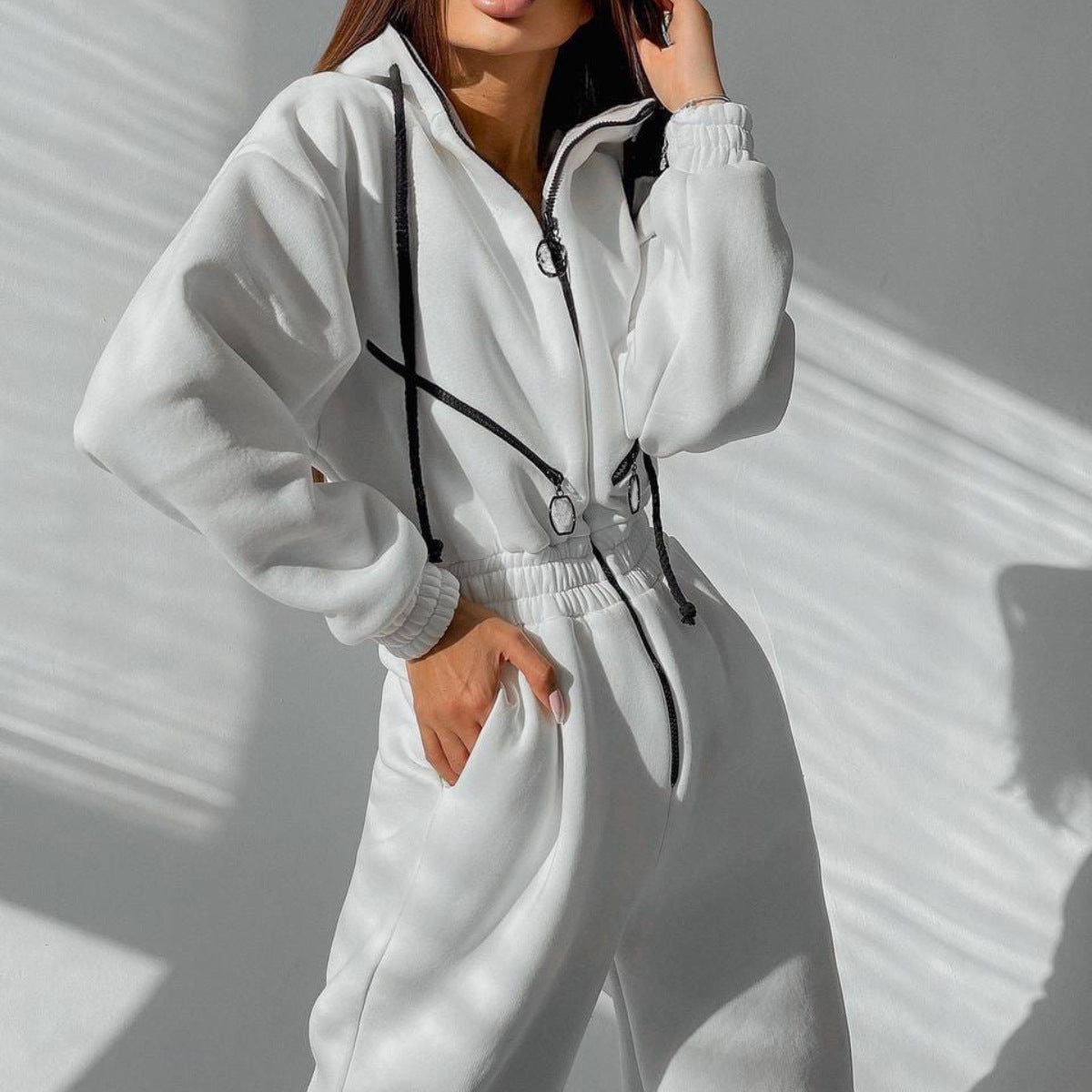 Women's Casual Hooded Jumpsuit - One-Piece Suit