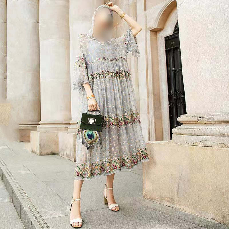 High-End Embroidered Midi Dress