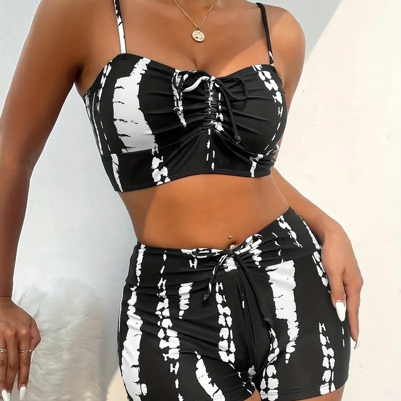 Tight-fitting High-waisted Bikini Two-piece Boxer-style Modest Swimwear