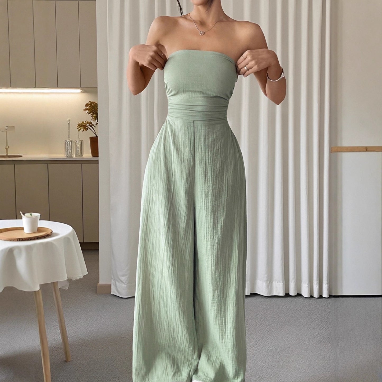 Strapless Backless Solid-Colour Jumpsuit