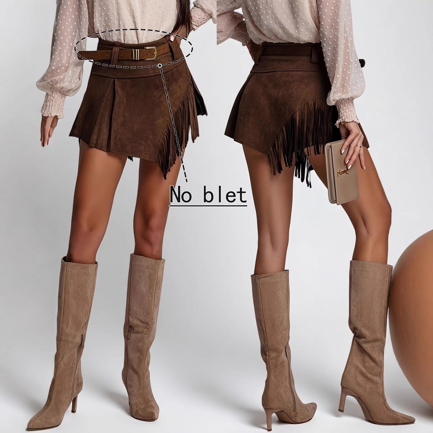 New Womens Retro Faux Suede Fringed Skirt Pants