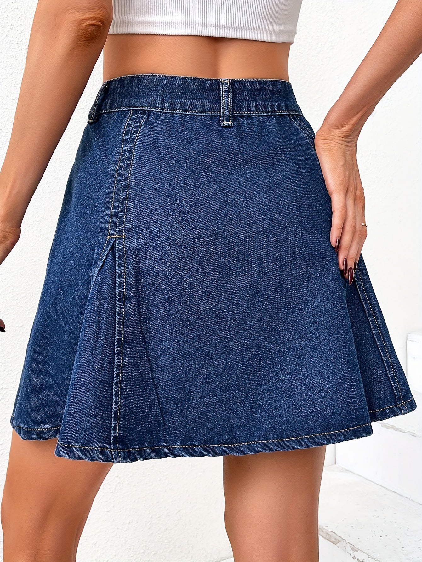 Washed A-Line Denim Mini Skirt, With Pockets