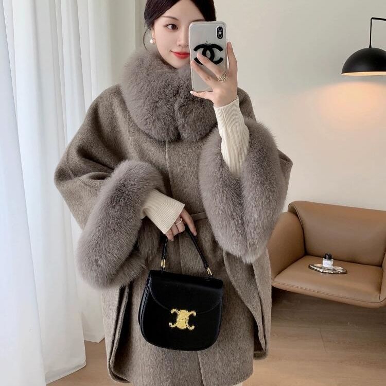 New Fox Fur Cashmere Double-Sided Shawl Coat