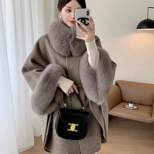 New Fox Fur Cashmere Double-Sided Shawl Coat