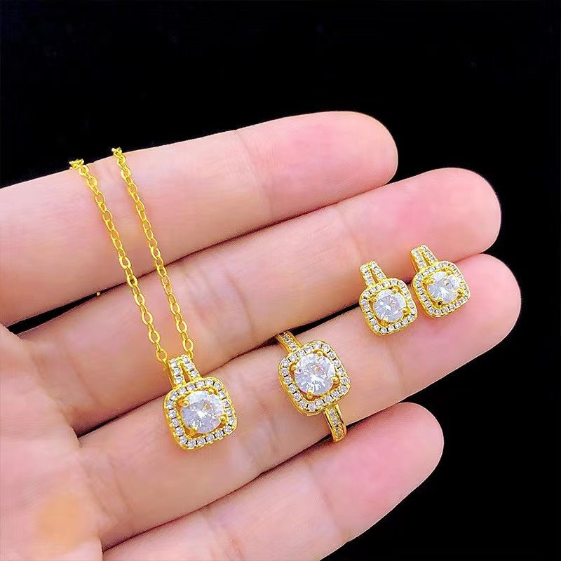 Three-Piece Fashion Micro Inlaid Zircon Suit Earrings For Women