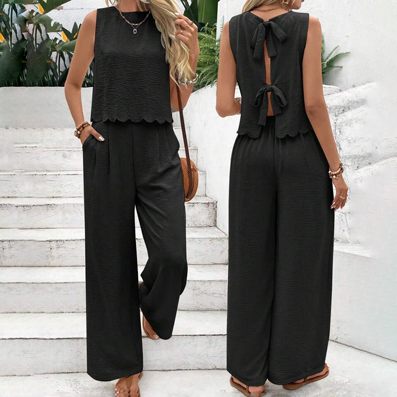 Sleeveless Crop Top Wide-Leg Pants Outfit - US Only