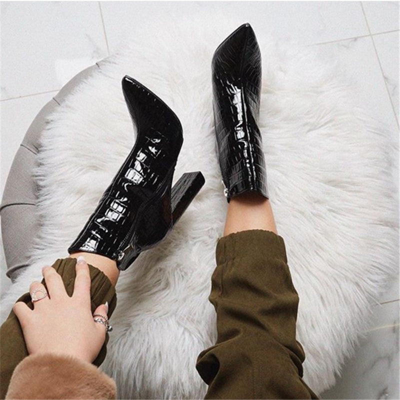 High-Heel Leather Ankle Boots