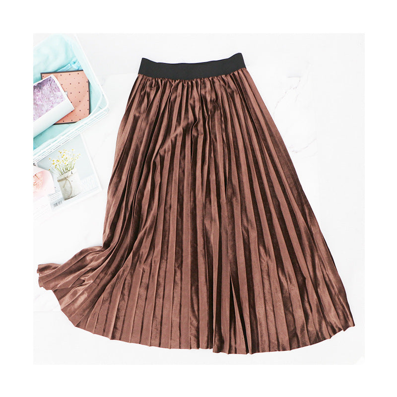 Slim Velvet Pleated Skirt