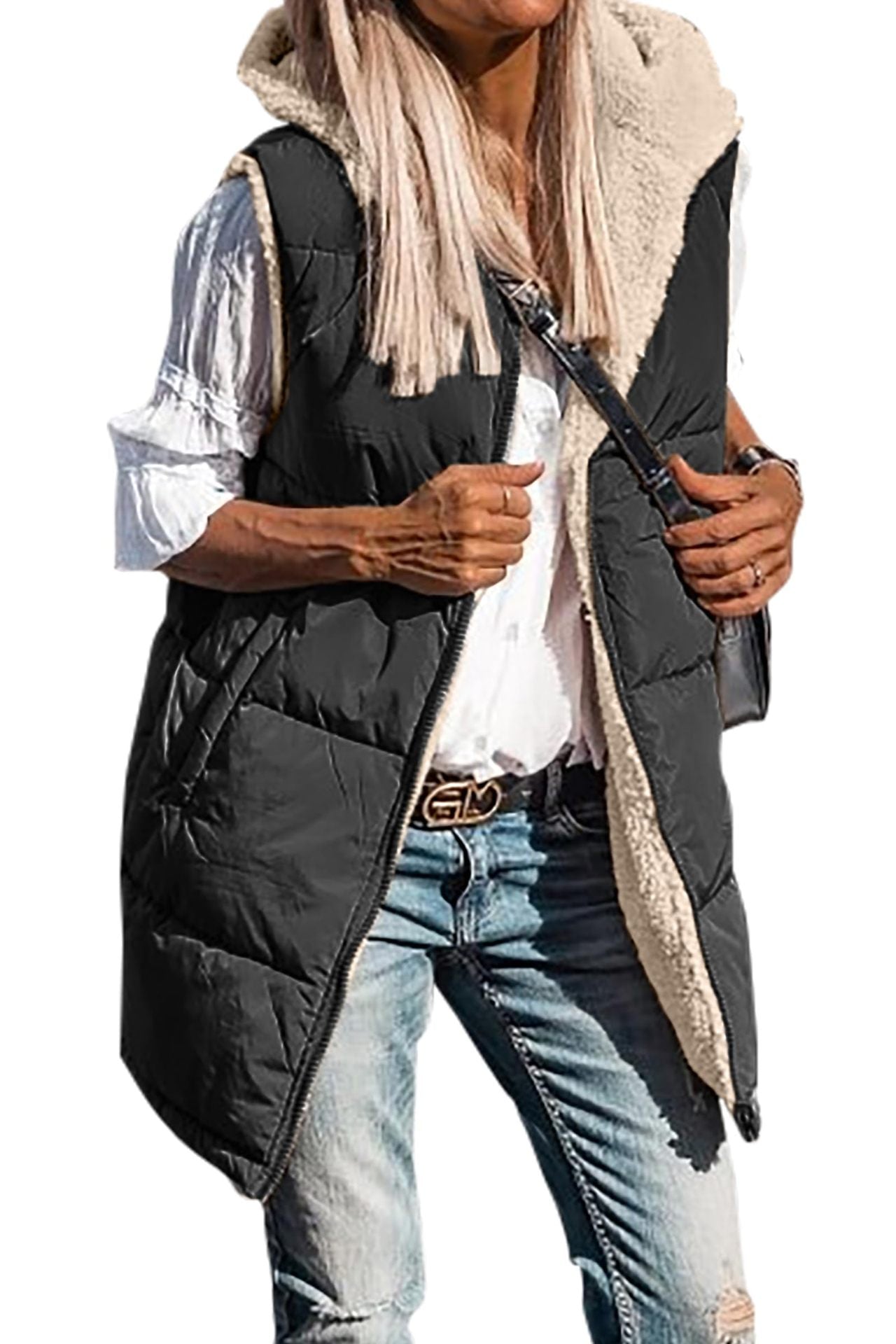 European & American Solid-Colour Hooded Cotton Vest Jacket